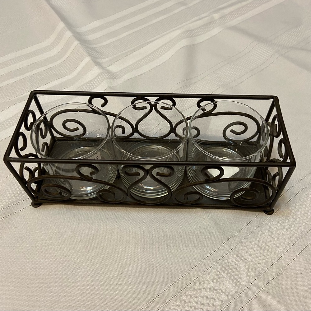 Metal Brown Scroll Decorative Pillar Tray voltive Candle Holder -New without box